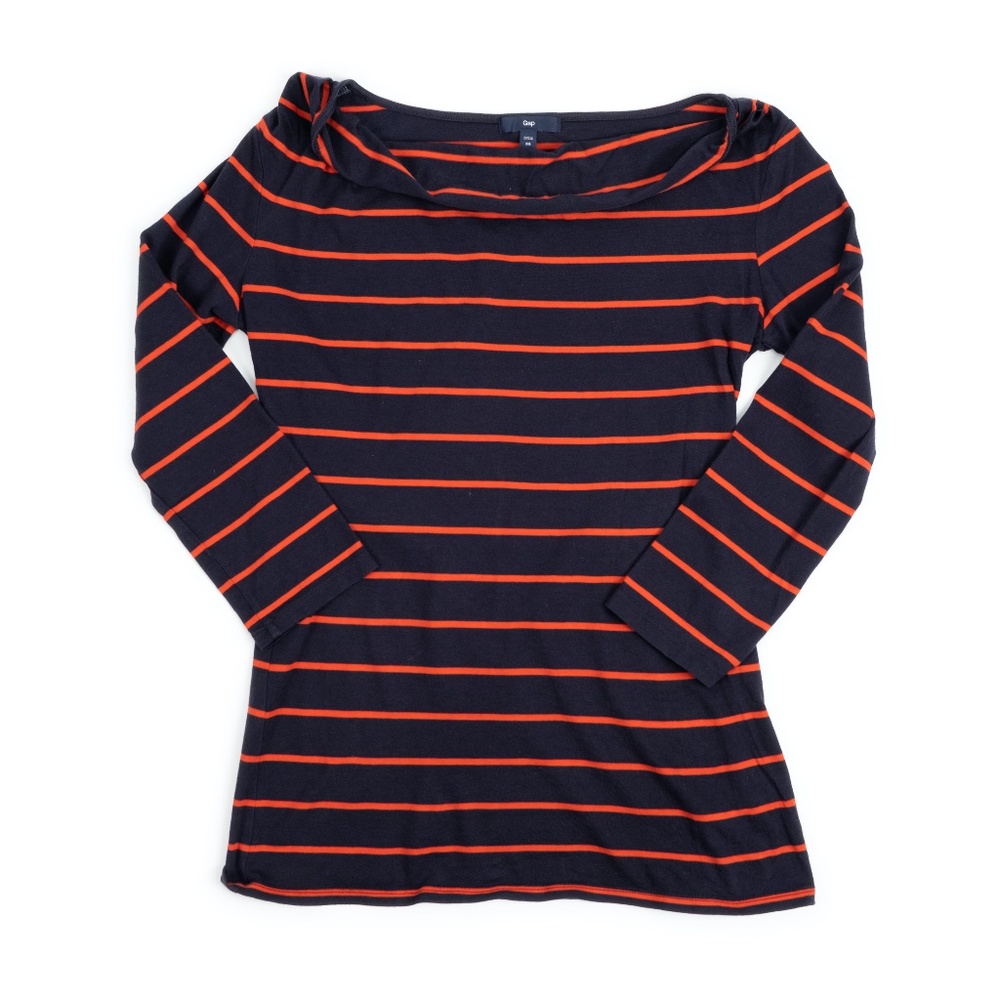 GAP navy orange stripe wide neck tee size XS